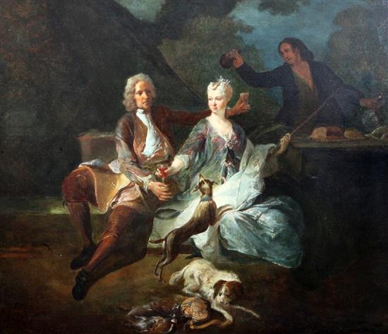 Late 18th century English School A lady and gentleman raising a toast 28 x 32in.
